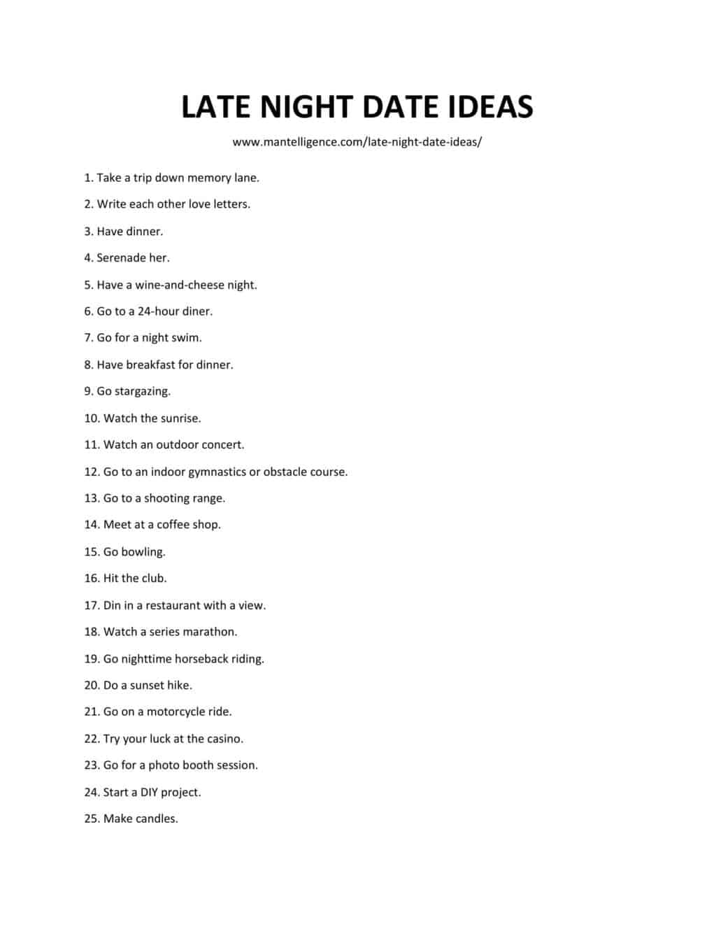 61 ideas para citas nocturnas
