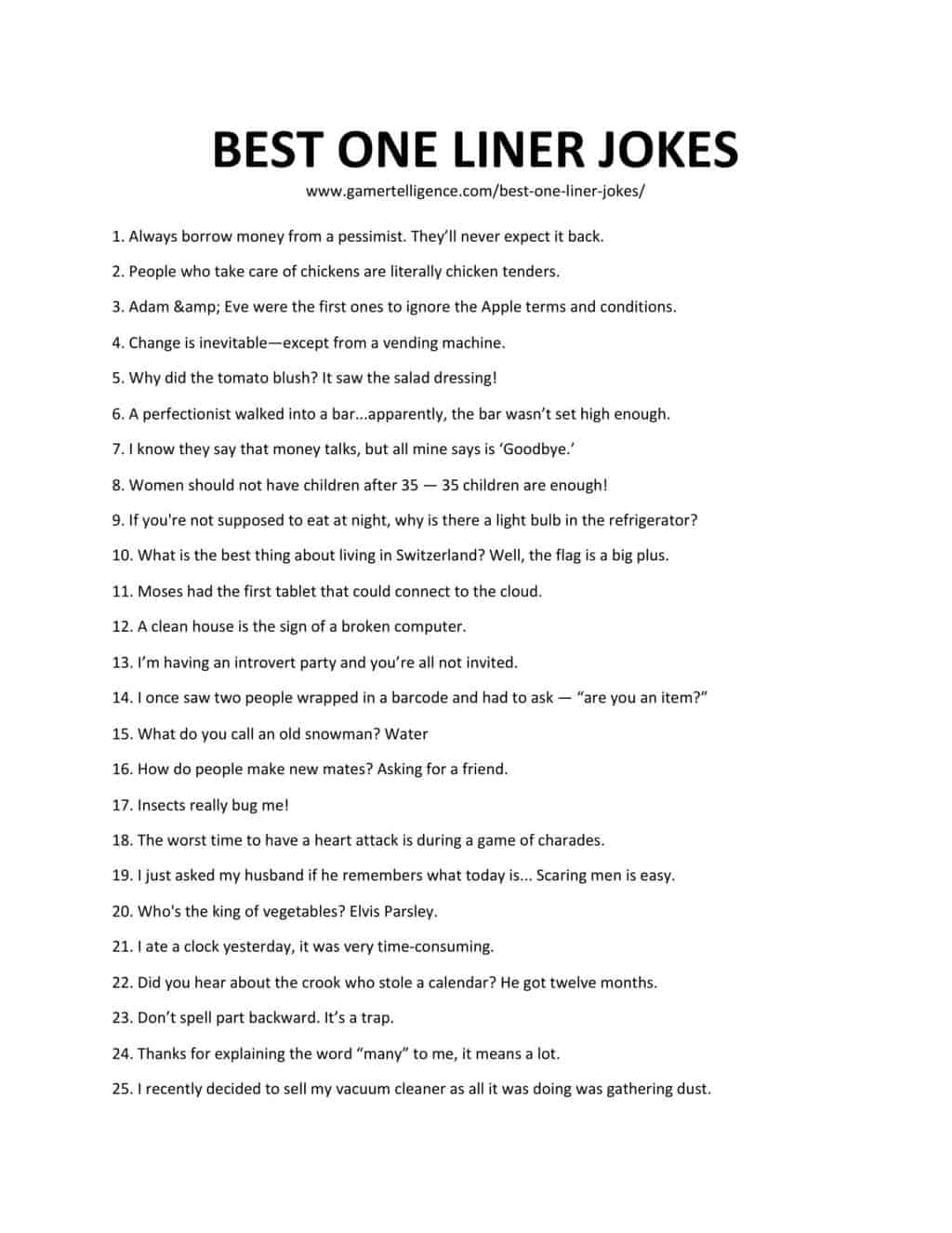 28 mejores chistes de una sola línea