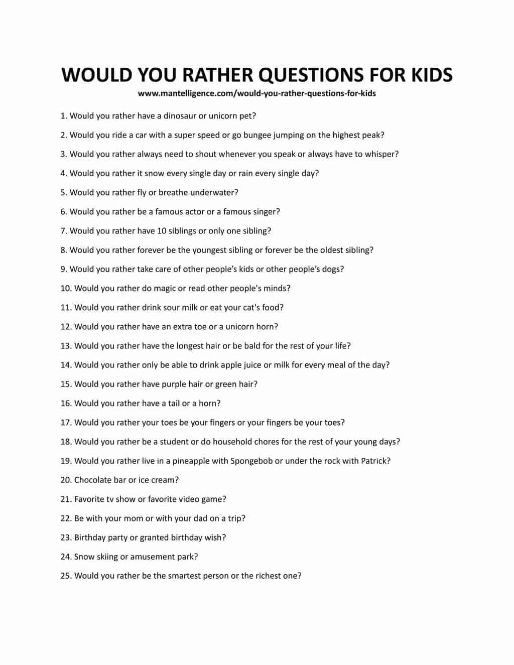 29 ¿Qué preferirías? Preguntas para niños (divertidas, graciosas, asquerosas)